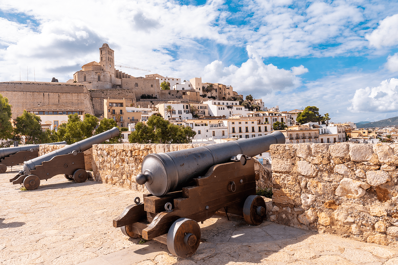 medieval cannons of the ibiza castle wall