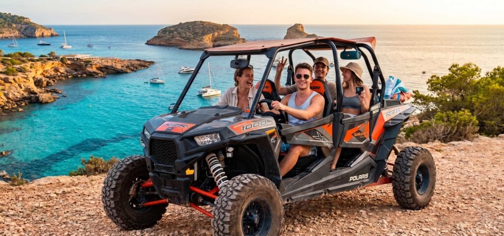 Buggy en acantilado sobre Cala Comte