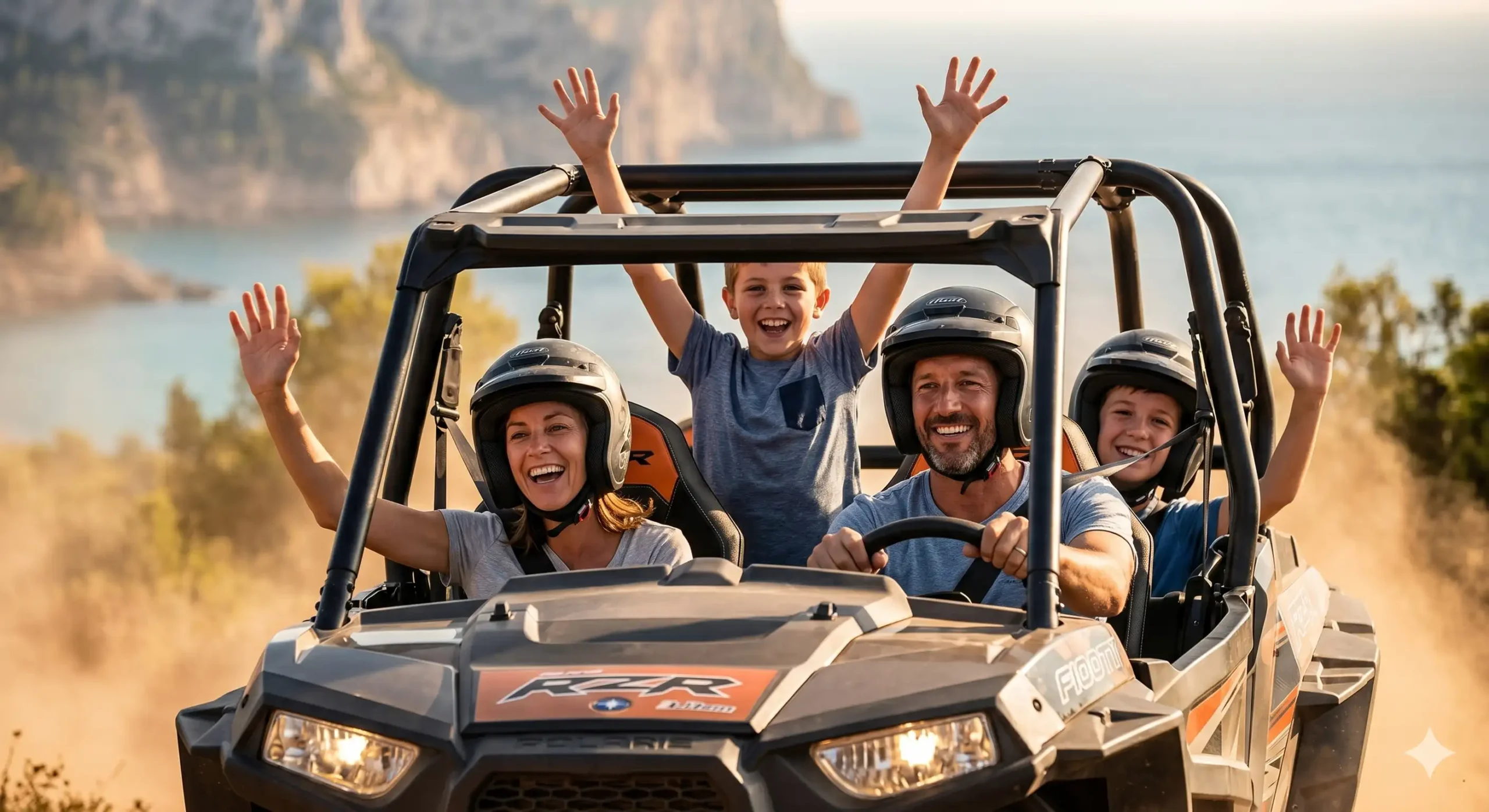 Familia disfrutando excursión buggy Ibiza Sant Josep